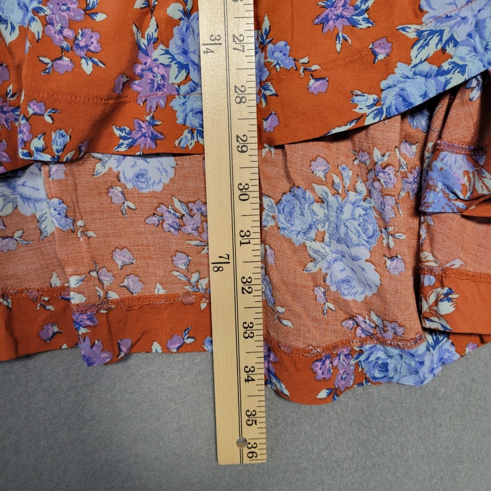 Free People Dress Women's Size M Floral Ruffle Long Sleeve Mini Orange Boho NWT - Picture 9 of 10